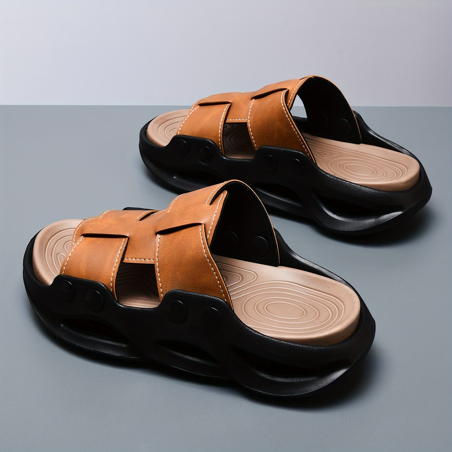 Men's Black EVA Slide Sandals - Thick Sole, Non-Slip, Comfortable Summer Beach Shoes for Casual & Outdoor Wear, Summer Sandals