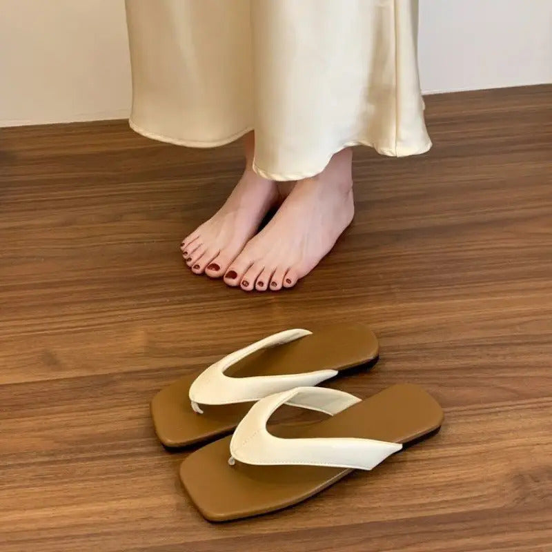 Women's Non-Slip Flip Flops - Lightweight Soft Sole Slip-On Shoes with Cushioned PU Outsole, Slip-Resistant for Home, Beach, Travel - Available in Brown, Black, Tan, Beige - Women's House Shoes & Casual Footwear, Indoor Slippers, Opentoe Style,