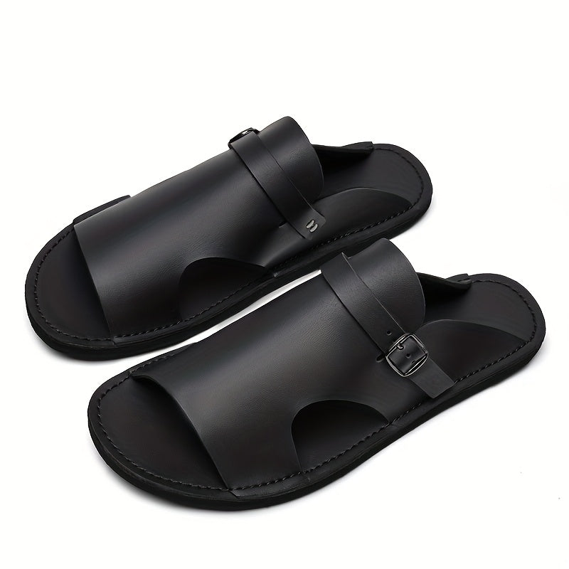 Men'S Summer Slide Sandals - Breathable Faux Cover Beach Shoes with Soft EVA Sole, Adjustable Buckle Strap & Round Toe Design for Casual Outdoor, Pool, and Summer Wear, Strappy Sandals