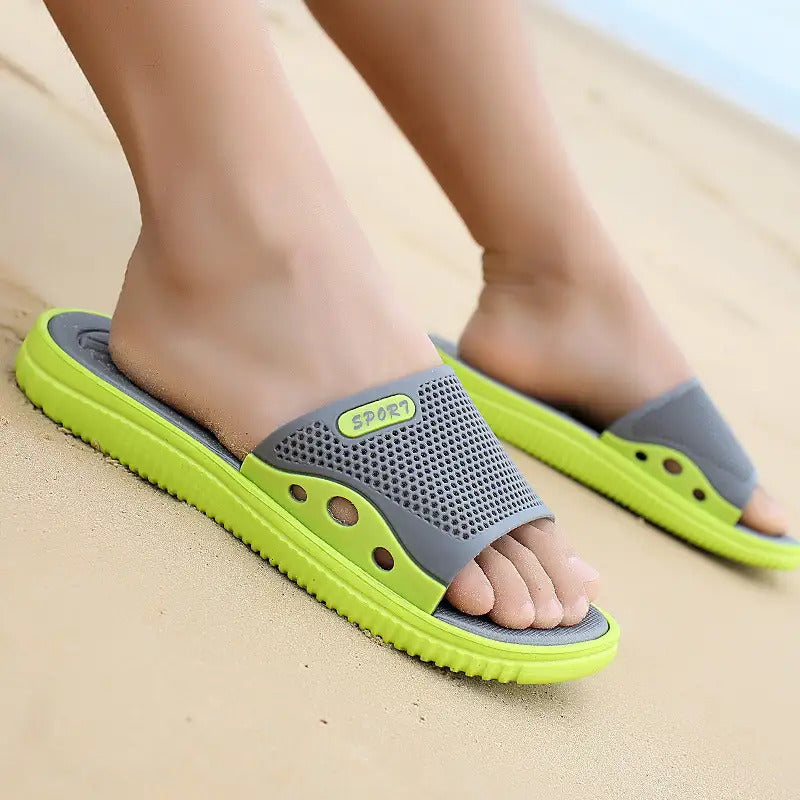 Men'S Lightweight Quick-Dry Sandals - Non-Slip Beach, Cushioned Insole & Arch Support - Lightweight EVA Upper & PVC Sole - for Pool, Gym, Travel - Slip-On Slippers for Men - Available in Navy/Blue Accents - Ideal for Outdoor, Camping, Casual Attire, Gym