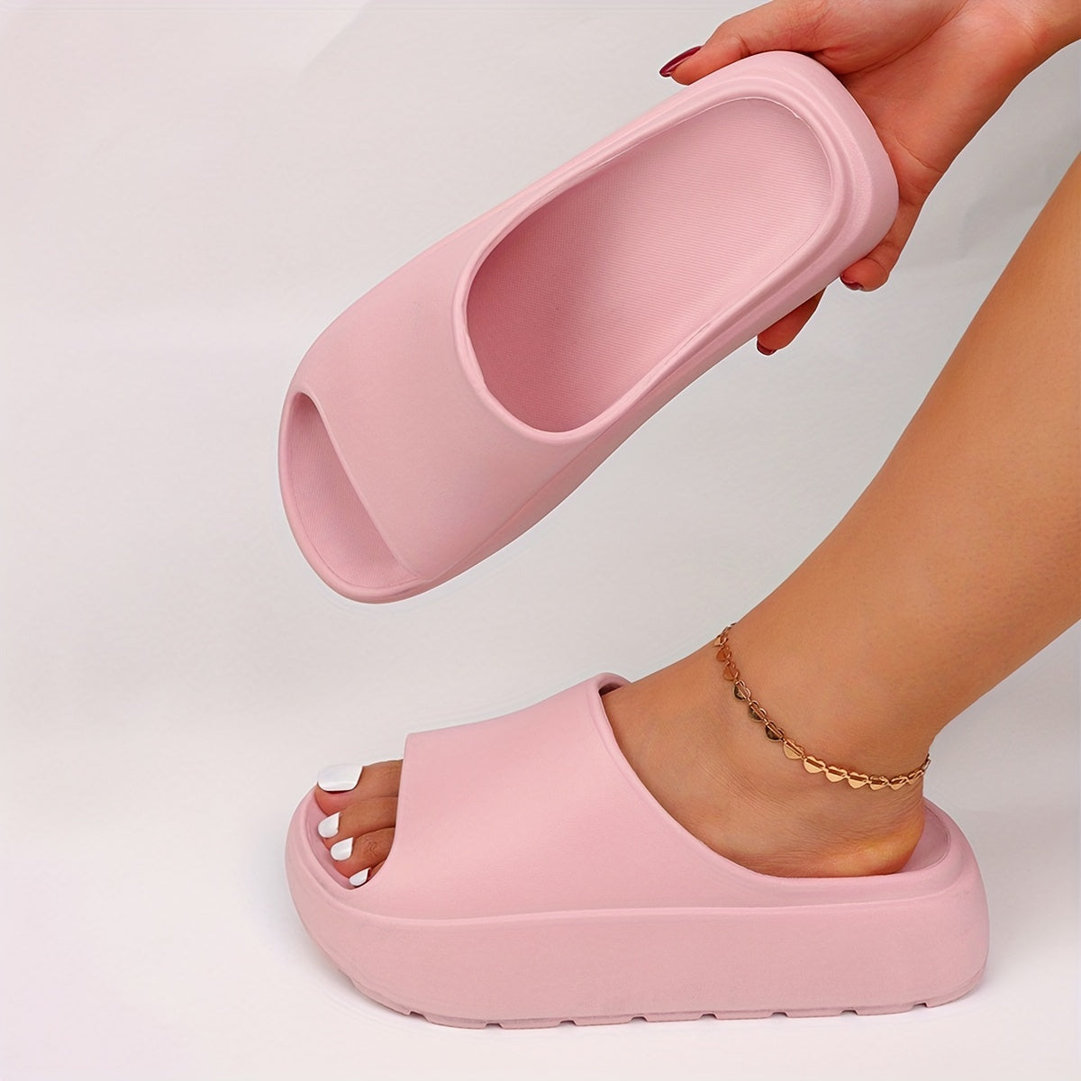 Women's Non-Slip Thick Platform EVA Slide Slippers - Open-Toe Slip-On Casual Shoes for Indoor/Outdoor Summer Use, Vibrant Pink, Summer Footwear | Vibrant Footwear | Comfortable Footwear, Ladies Slippers