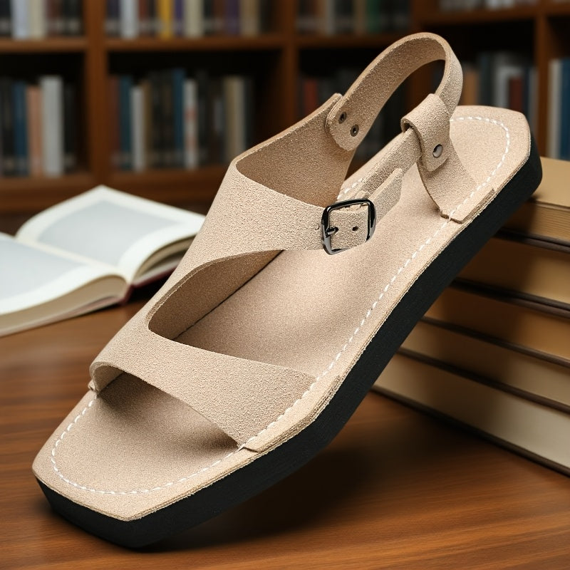 Men's Summer Sandals Slip-On Lightweight Breathable PU Upper with Adjustable Strap, Non-Slip Thick Soft EVA Sole for Casual Beach & Outdoor Wear - Yellow & Tan, EU 38-47, Strappy Sandals, Minimalist Shoe Design, Durable Comfort Insole, Vacation Shoes,