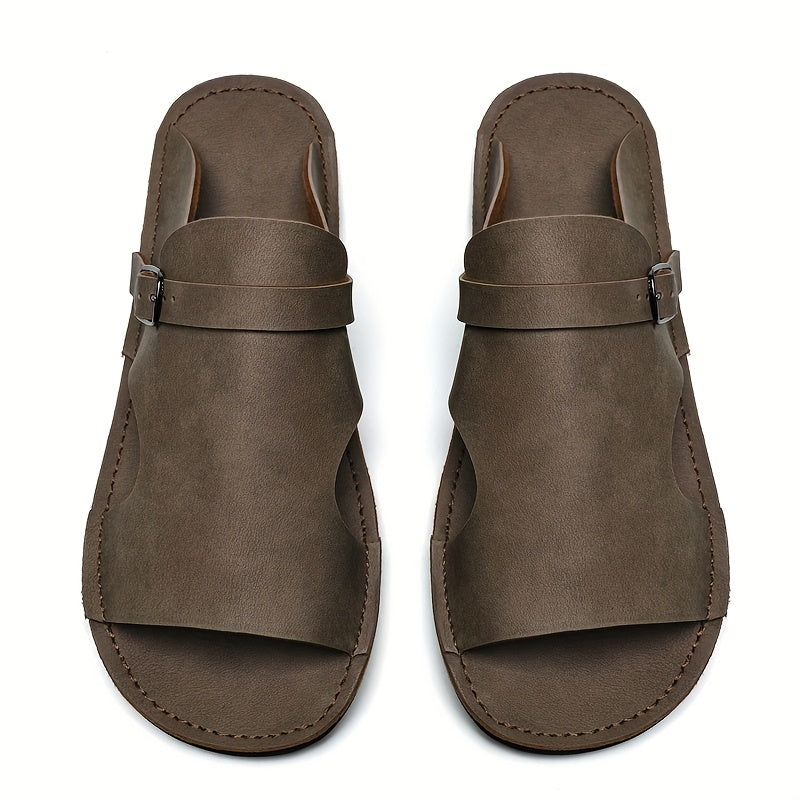 Men'S Summer Slide Sandals - Breathable Faux Cover Beach Shoes with Soft EVA Sole, Adjustable Buckle Strap & Round Toe Design for Casual Outdoor, Pool, and Summer Wear, Strappy Sandals