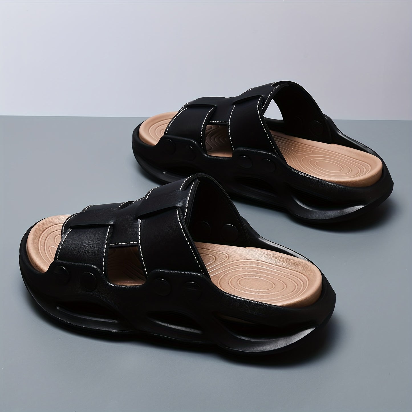 Men's Black EVA Slide Sandals - Thick Sole, Non-Slip, Comfortable Summer Beach Shoes for Casual & Outdoor Wear, Summer Sandals