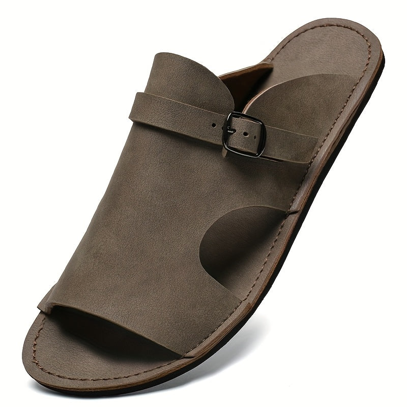 Men'S Summer Slide Sandals - Breathable Faux Cover Beach Shoes with Soft EVA Sole, Adjustable Buckle Strap & Round Toe Design for Casual Outdoor, Pool, and Summer Wear, Strappy Sandals