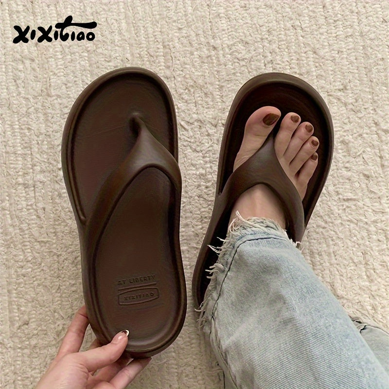 Women's Non-Slip Flip-Flops - Anti-Odor Cushioned Heel Sandals, Lightweight Beach Shoes for Women, Slip-On Casual Slides for Pool, Travel, Casual Attire - All-Day Comfort Footbed, Durable Footbed Support, EVA Material Footwear, Poolside Sandals, Simple