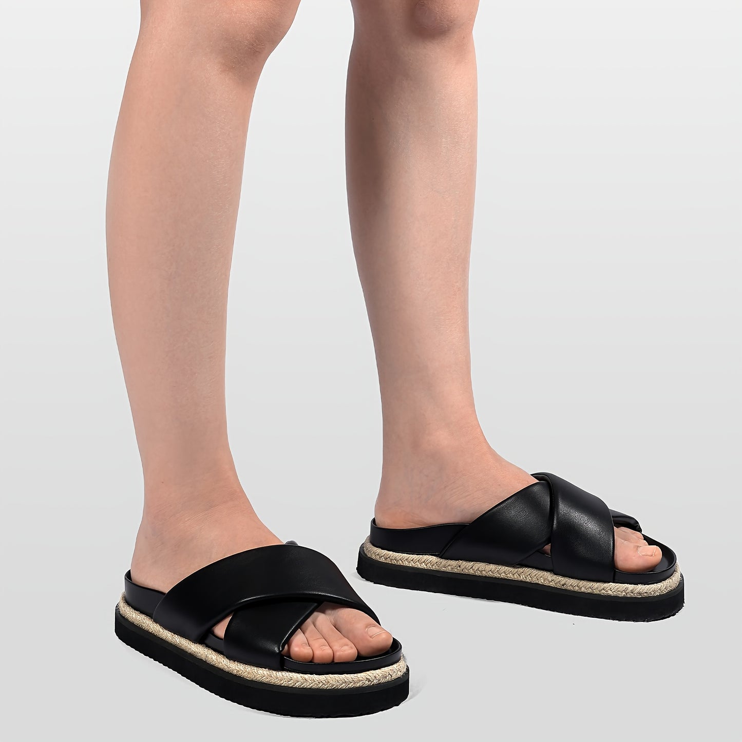 Women'S Platform Sandals - Slip-On Open Toe Beach Slides with Cushioned EVA Sole, Non-Slip Cross Strap Platform Shoes for Casual, Formal, Everyday & Vacation - All-Season Footwear, Formal Sandals, Crisscross Strap Design, Durable Pu Cover