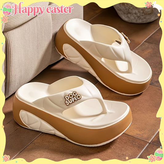 Women's Thick Sole Flip Flops - Non-Slip Soft EVA Material, Open-Toe Breathable Design for Summer Indoor/Outdoor Beach Walking & Daily Commuting - 2025 New Casual Slippers, Beach Slippers, Indoor Slippers, Comfortable Footwear, Lightweight Construction,