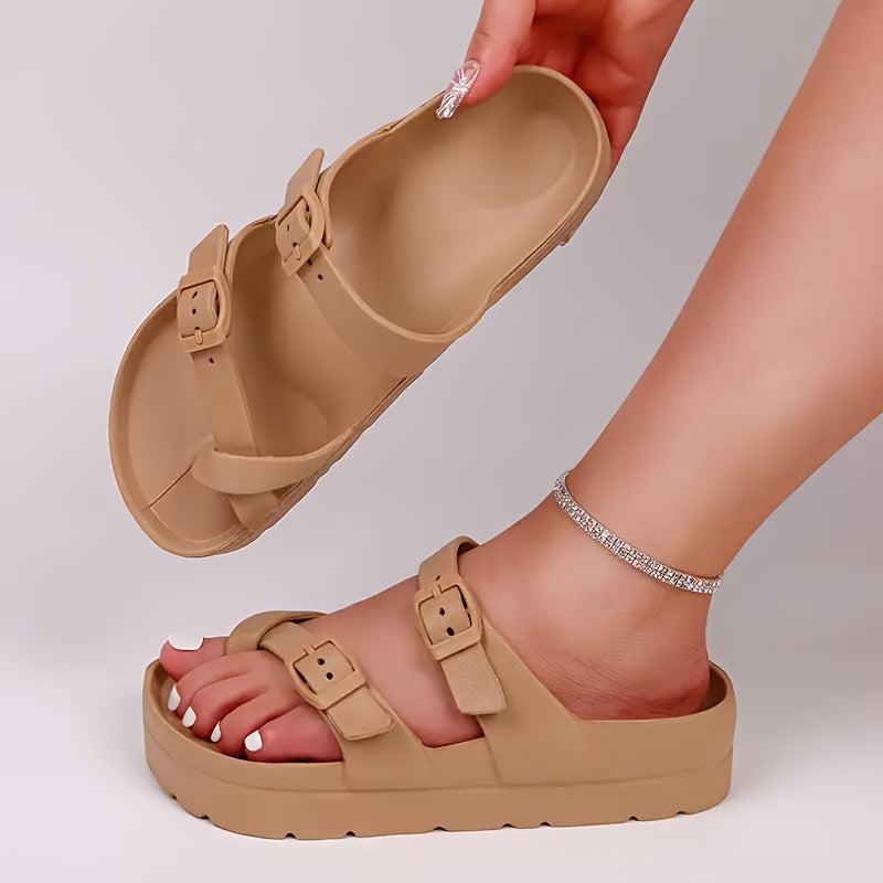 Fashion new women's thick-soled cloud sandals with arch support, comfortable soft-soled slippers for summer home use, thick-soled adjustable buckle shoes, bathroom slippers, non-slip EVA outdoor sandals