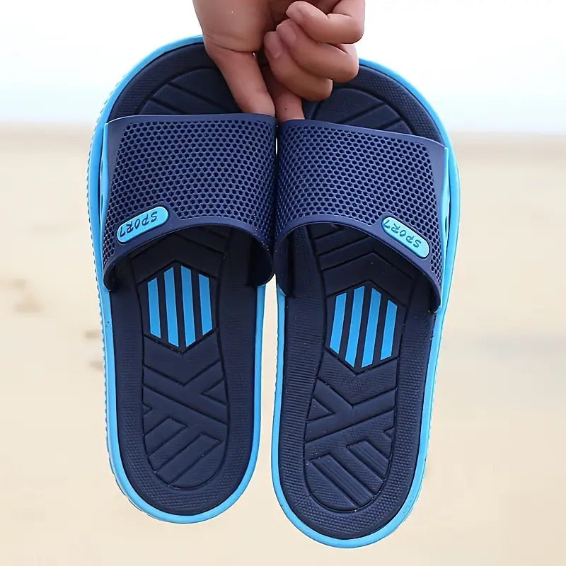Men'S Lightweight Quick-Dry Sandals - Non-Slip Beach, Cushioned Insole & Arch Support - Lightweight EVA Upper & PVC Sole - for Pool, Gym, Travel - Slip-On Slippers for Men - Available in Navy/Blue Accents - Ideal for Outdoor, Camping, Casual Attire, Gym
