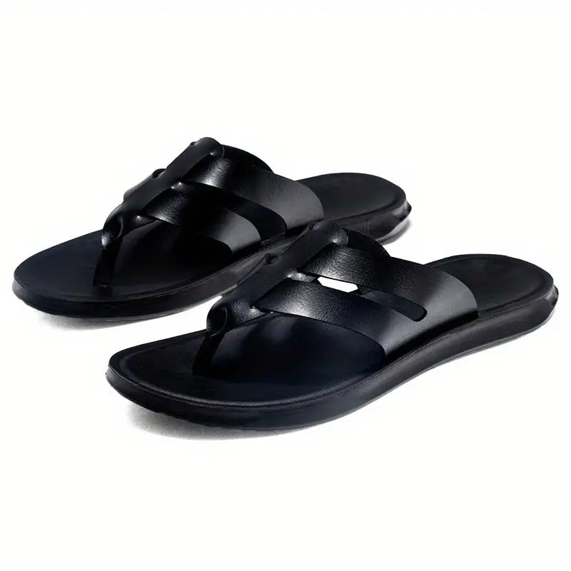 Magic Lion Men's Retro Flip Flops - Anti-Slip Cushioned Arch Support, PU Upper & PVC Sole, Brown Beach Sandals with Unique Strap Design, Breathable EVA Insole & Cushioned Footbed for Gym, Pool, Travel, Business - All-Day Comfort Slip-On Footwear,