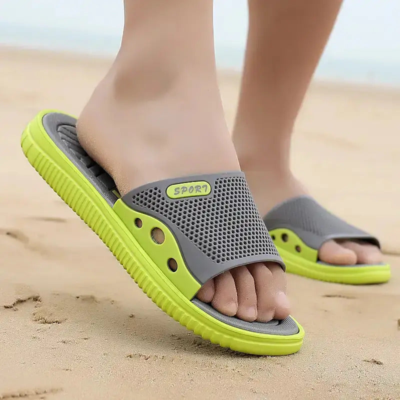 Men'S Lightweight Quick-Dry Sandals - Non-Slip Beach, Cushioned Insole & Arch Support - Lightweight EVA Upper & PVC Sole - for Pool, Gym, Travel - Slip-On Slippers for Men - Available in Navy/Blue Accents - Ideal for Outdoor, Camping, Casual Attire, Gym