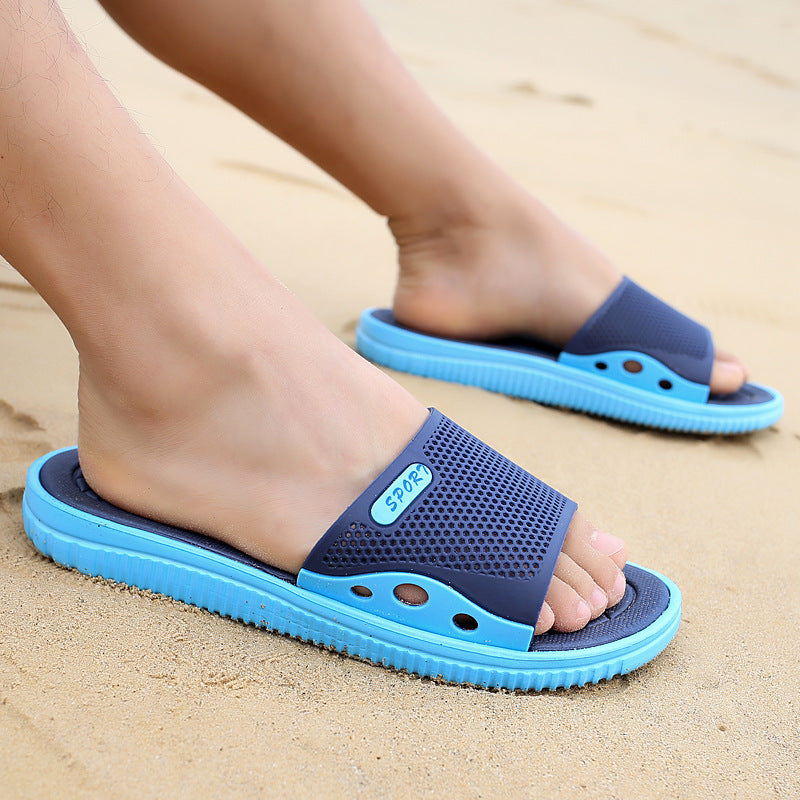 Men'S Lightweight Quick-Dry Sandals - Non-Slip Beach, Cushioned Insole & Arch Support - Lightweight EVA Upper & PVC Sole - for Pool, Gym, Travel - Slip-On Slippers for Men - Available in Navy/Blue Accents - Ideal for Outdoor, Camping, Casual Attire, Gym