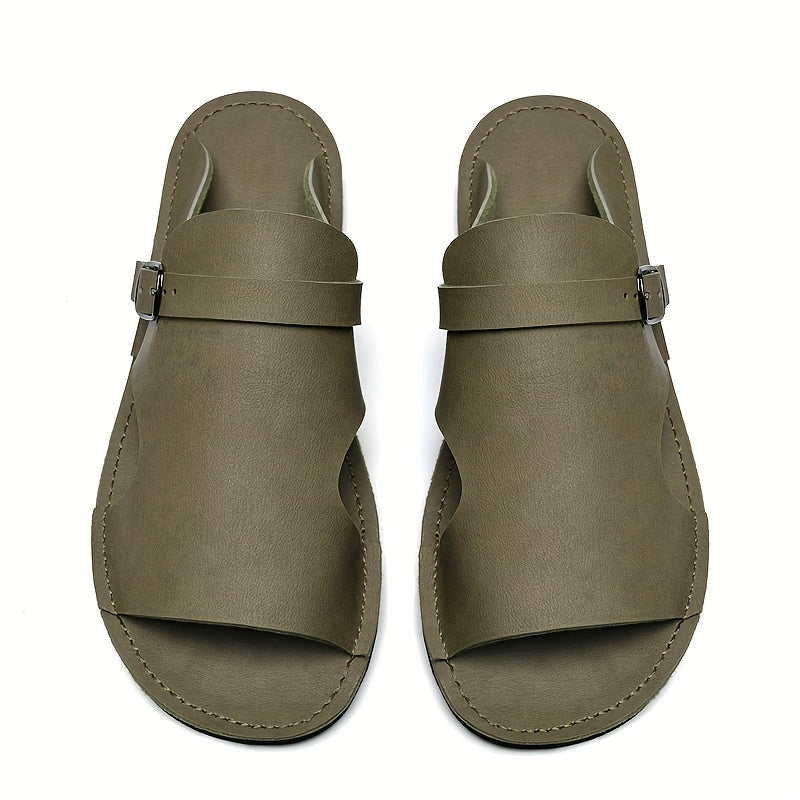 Men'S Summer Slide Sandals - Breathable Faux Cover Beach Shoes with Soft EVA Sole, Adjustable Buckle Strap & Round Toe Design for Casual Outdoor, Pool, and Summer Wear, Strappy Sandals