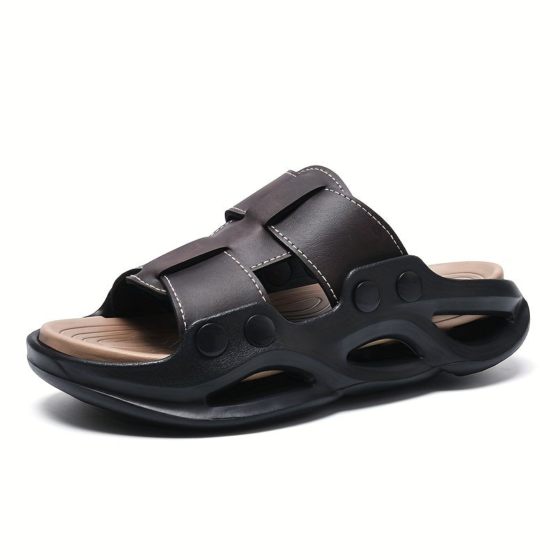 Men's Black EVA Slide Sandals - Thick Sole, Non-Slip, Comfortable Summer Beach Shoes for Casual & Outdoor Wear, Summer Sandals