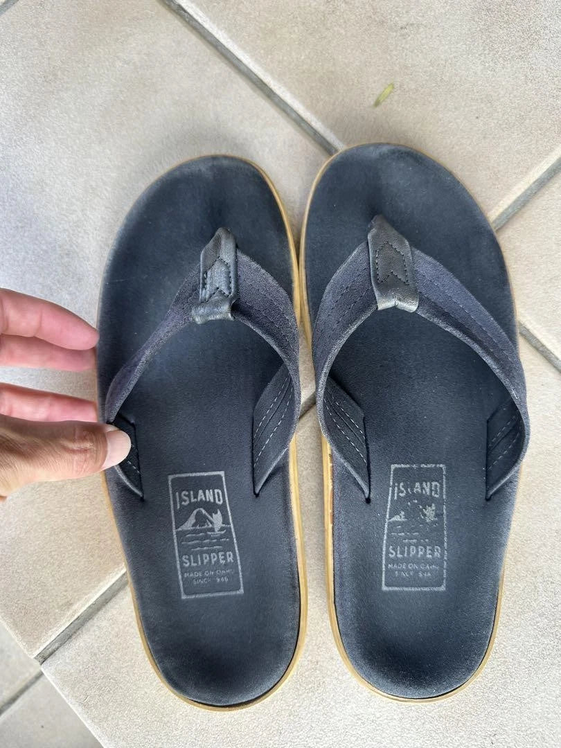 Island Slipper Navy Suede Sandals 26cm Beach Slides Rubber Sole