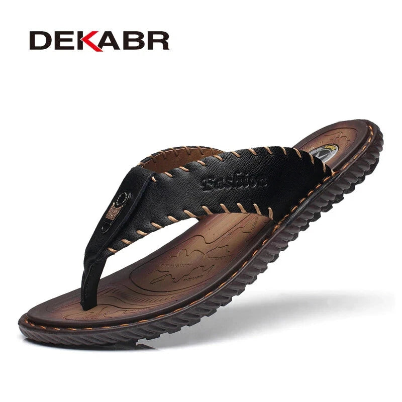 DEKABR Brand Leather Summer Men Slippers Beach Sandals Comfort Men Casual Shoes