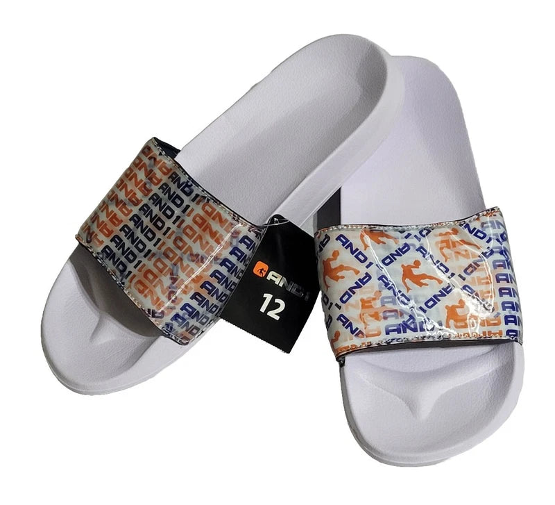 AND 1 Men's Size 12 White Sandals Slip-on Crossover Slides Slippers New