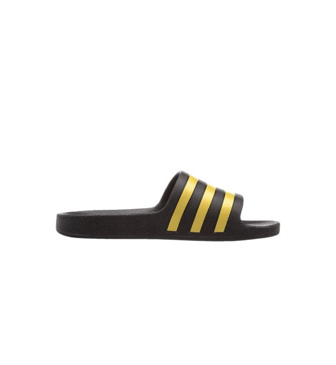 ADIDAS Adilette Aqua Sandals Mens SIZE 11 Black Gold Striped Pool Slides NIB NWT