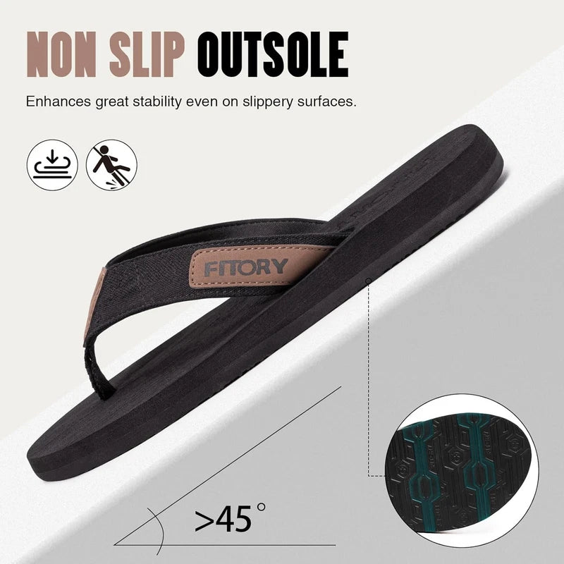 FITORY Men's Flip-Flops, Thongs Sandals Comfort Slippers for Beach 6, Black