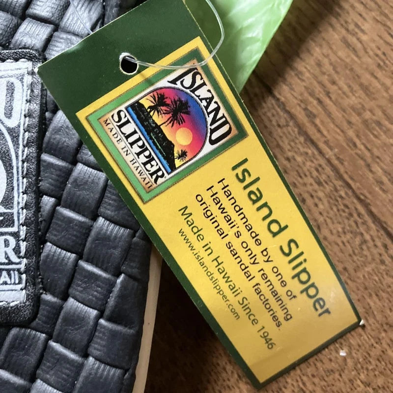 Island Slipper Leather Sandals Black 25cm Hawaii Flat Slip-On Shoes