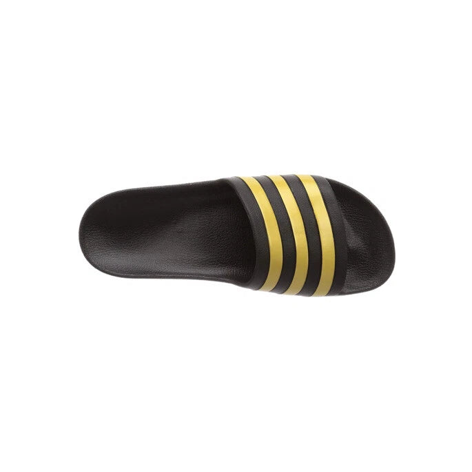 ADIDAS Adilette Aqua Sandals Mens SIZE 11 Black Gold Striped Pool Slides NIB NWT