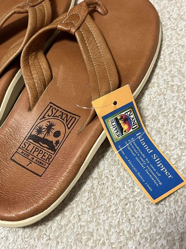 Island Slipper Leather Beach Sandals Brown 25cm Mint Unused Made in Hawaii