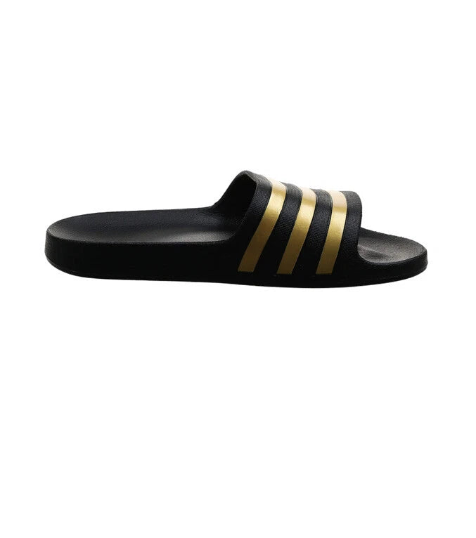 ADIDAS Adilette Aqua Sandals Mens SIZE 11 Black Gold Striped Pool Slides NIB NWT