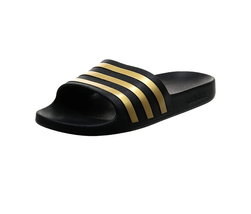 ADIDAS Adilette Aqua Sandals Mens SIZE 11 Black Gold Striped Pool Slides NIB NWT