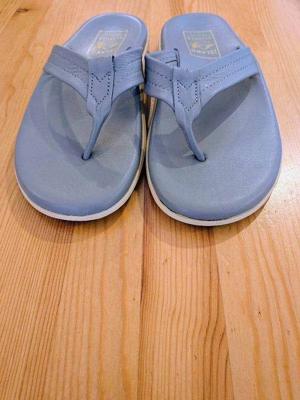 Island Slipper Leather Flip Flops Gray 26cm Mint No Box Men's Sandals