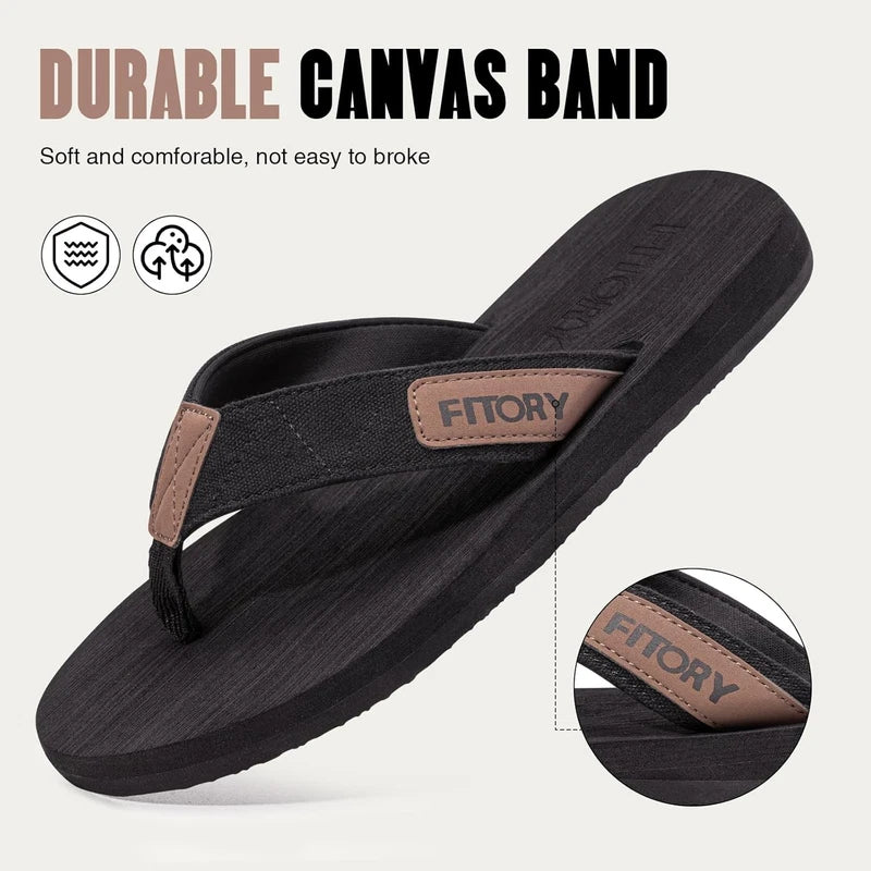 FITORY Men's Flip-Flops, Thongs Sandals Comfort Slippers for Beach 6, Black