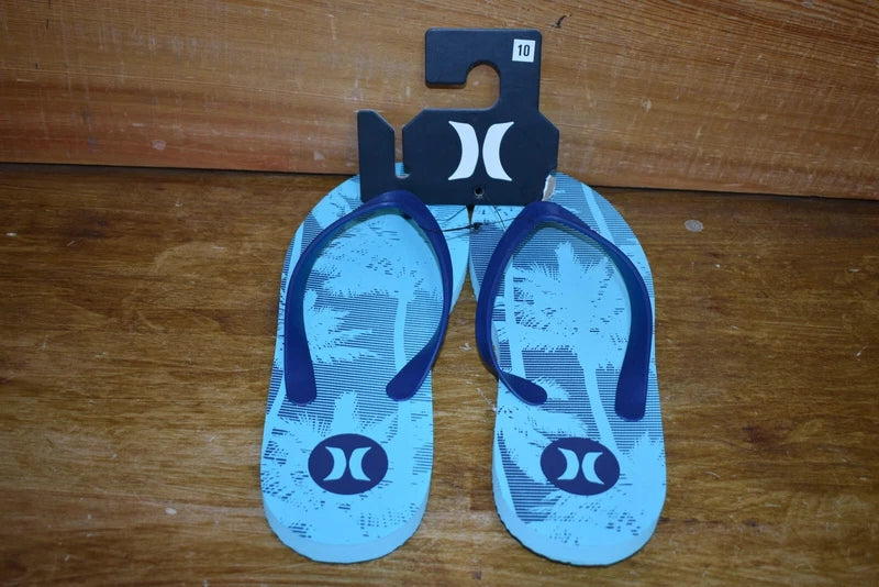 Hurley Tropical Palm Trees Turquoise Blue Flip Flops Slippers Men's Size 10 NWT