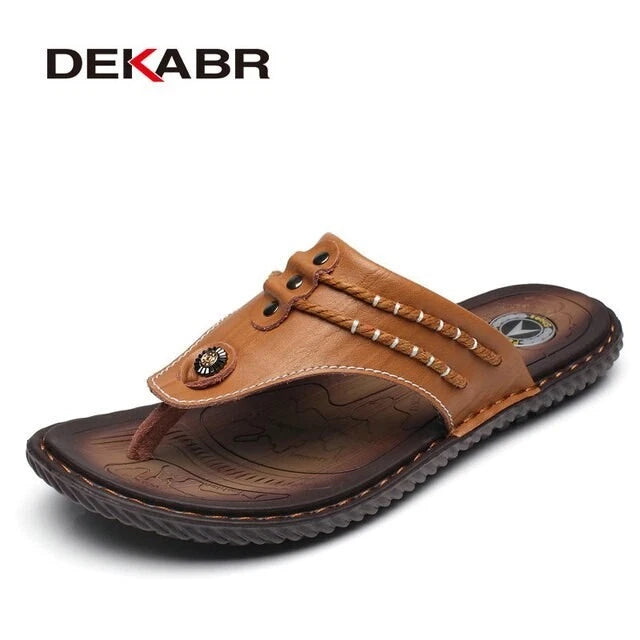 DEKABR Brand Leather Summer Men Slippers Beach Sandals Comfort Men Casual Shoes