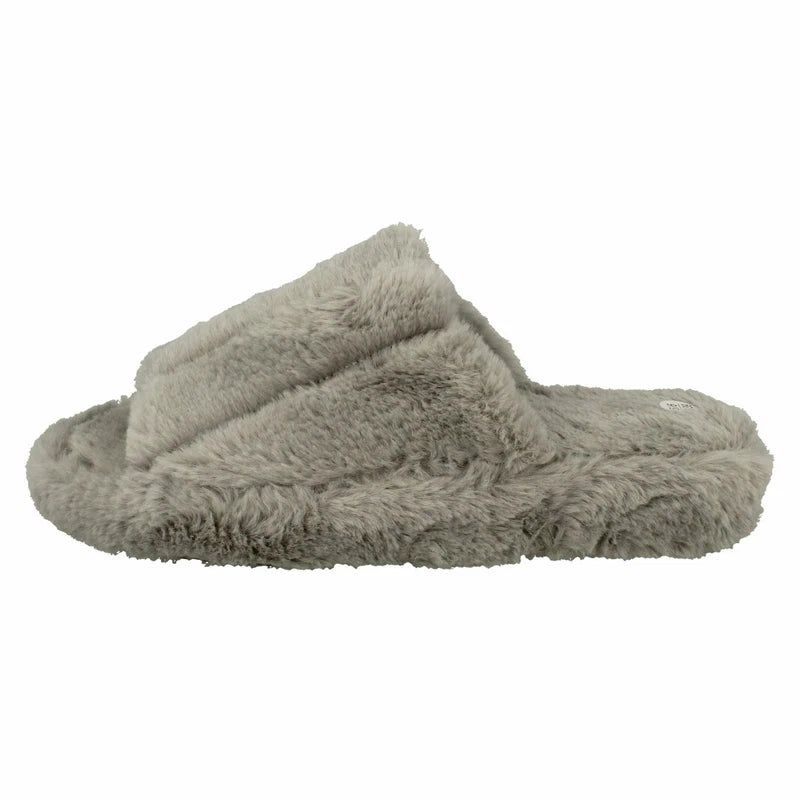 Ladies Faux Fur Striped Detail Sliders / Slippers : X2R119