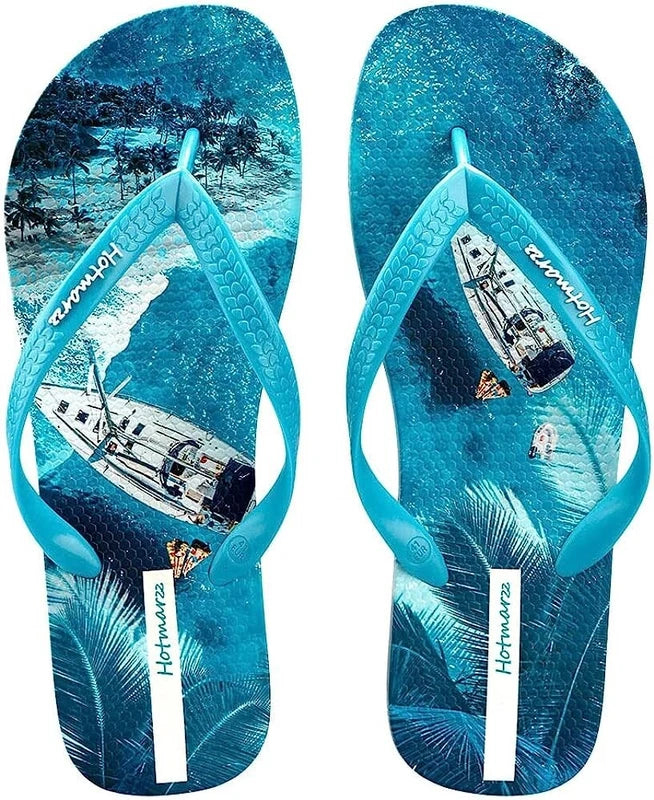 Hotmarzz Men's Flip Flops Patterns and Prints Summer Sandals Beach Slippers Blue