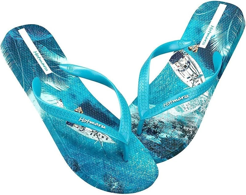 Hotmarzz Men's Flip Flops Patterns and Prints Summer Sandals Beach Slippers Blue