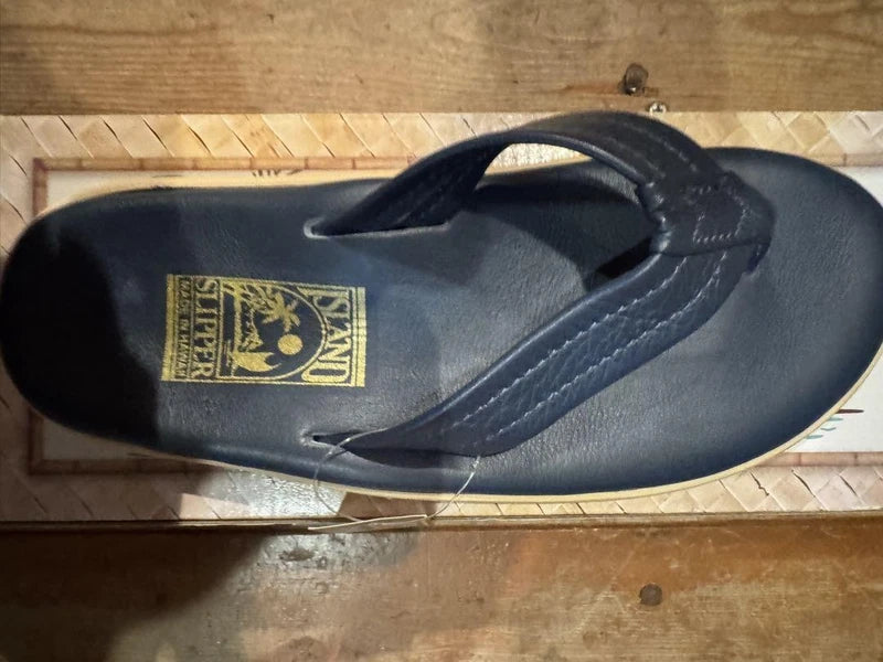 Island Slipper Navy Leather Sandals 26cm Hawaii Made Mint Unisex