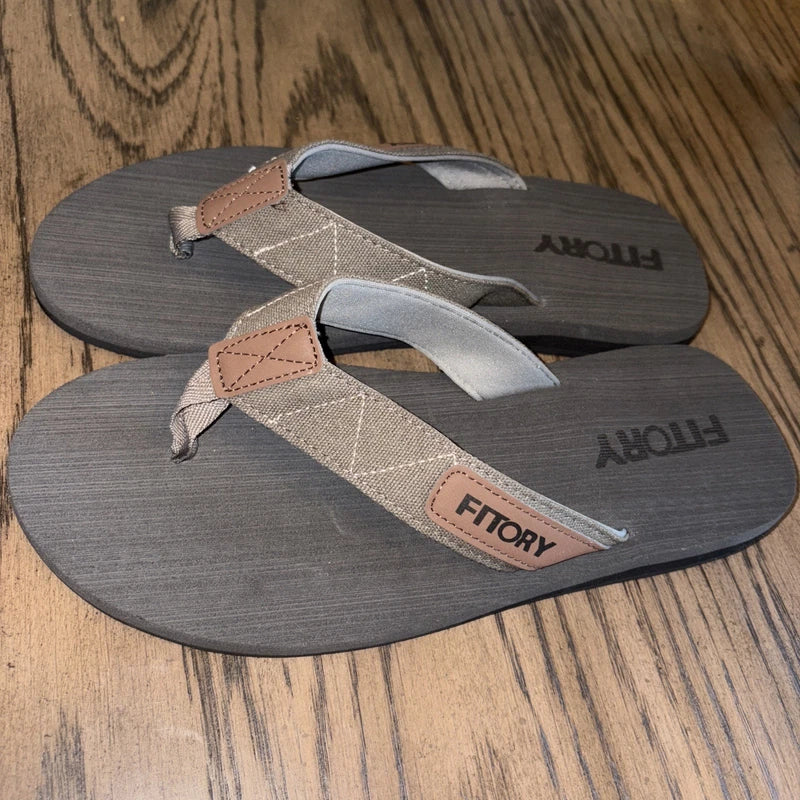 FITORY Men's Flip-Flops, Thongs Sandals Comfort Slippers for Beach 11, Grey