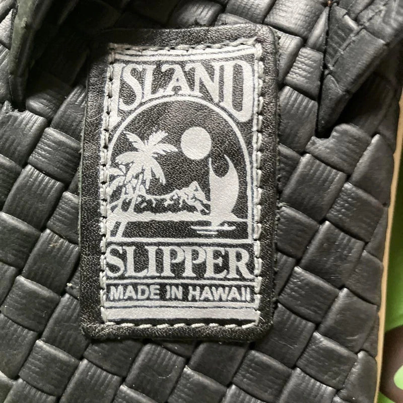 Island Slipper Leather Sandals Black 25cm Hawaii Flat Slip-On Shoes