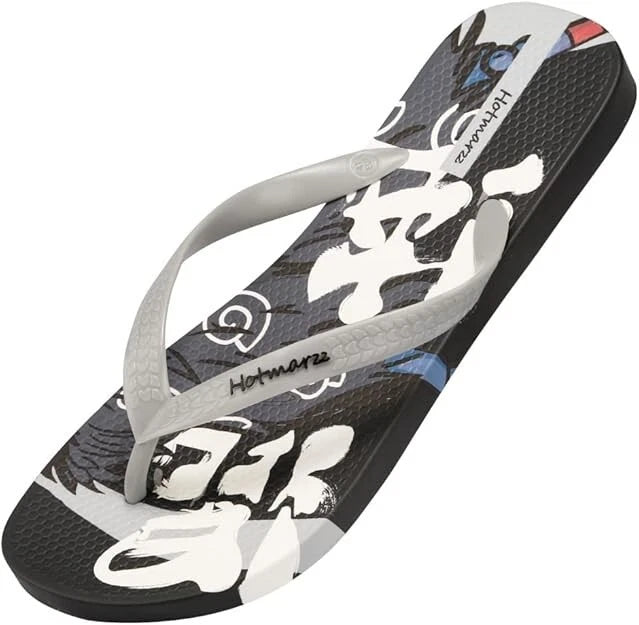 Hotmarzz Men's Flip Flops Patterns and Prints Summer Sandals Beach Slippers Grey