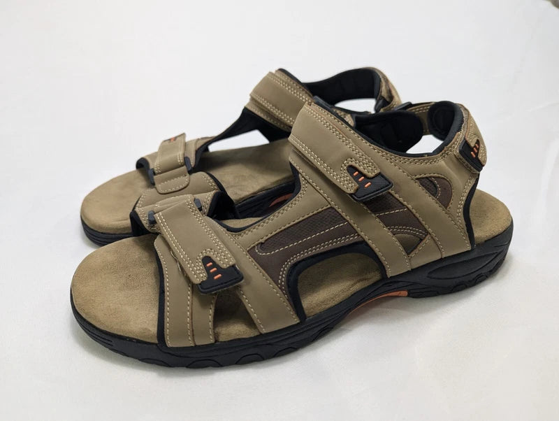 Khombu Men's 12 M Comfort Adjustable Hook & Loop Strap Sandal Tan Noah Beach