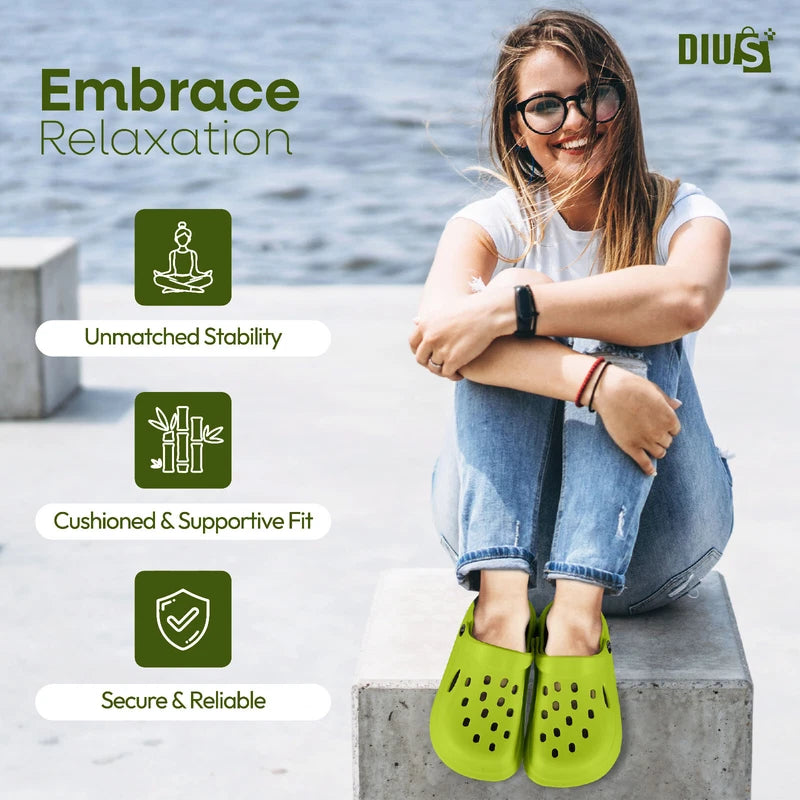 DIUS EVA Medical Clogs Unisex Green Slip On Shoes Lightweight Sandals Size 6.5