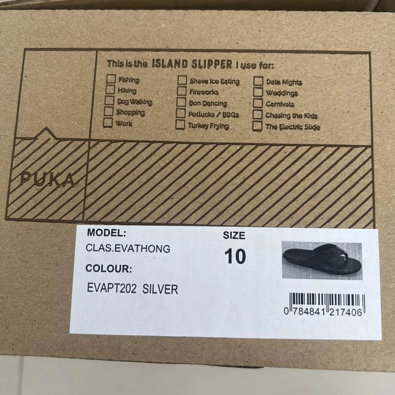 Island Slipper EVA Sandals Silver Size 10 US 28cm Mint with Box