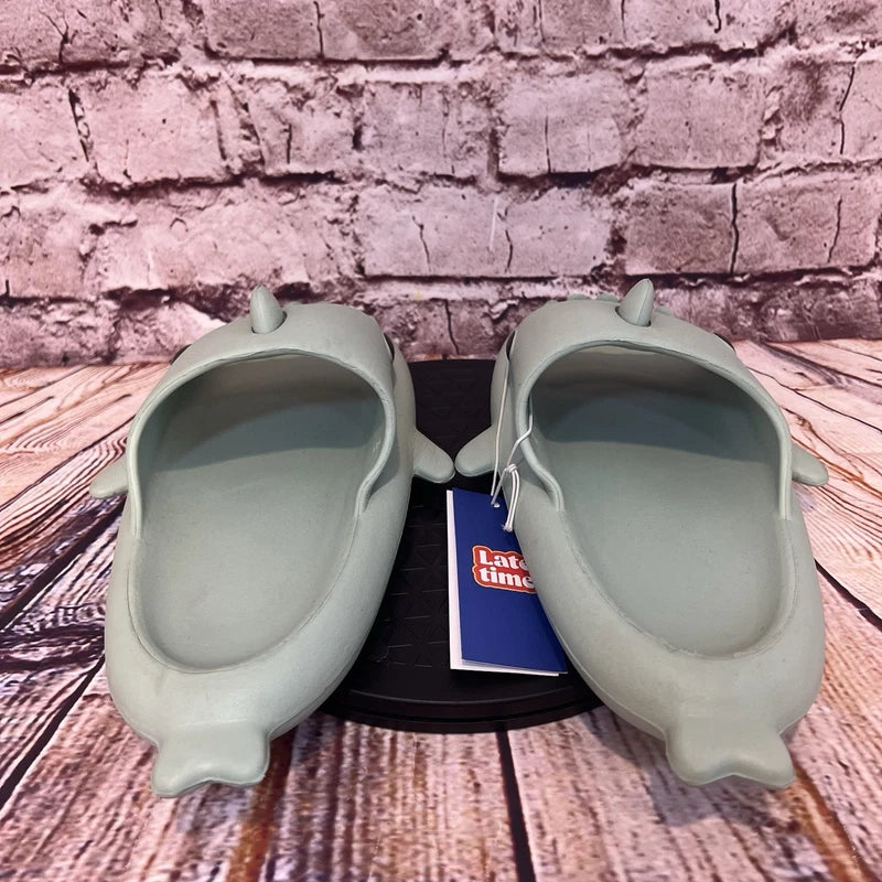 Crayon Friends Seafoam Green Late Time Shark Slides Sandals Size 42-43