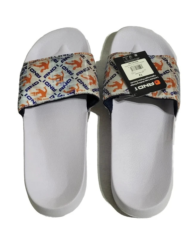 AND 1 Men's Size 12 White Sandals Slip-on Crossover Slides Slippers New