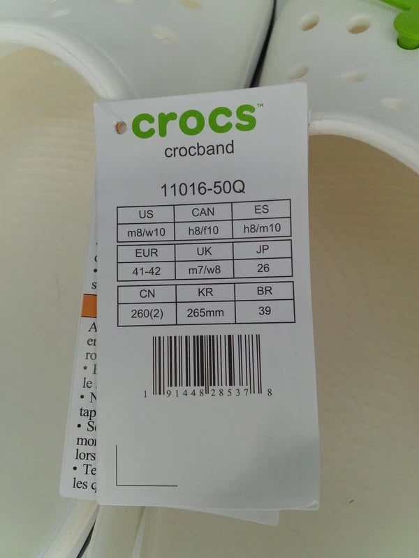 Crocs Unisex Crocband Clog Sandals, White, Men's 8/Women's 10