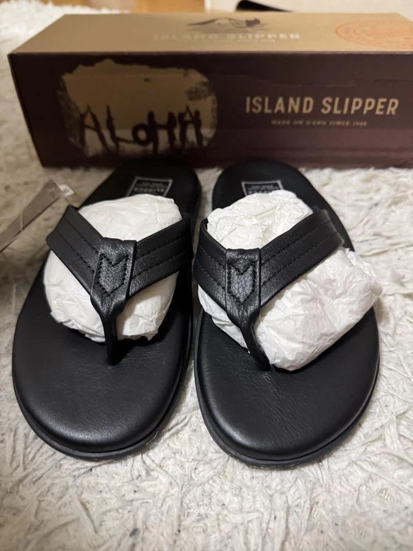 Island Slipper Leather Sandals Men’s 7 US/6 UK Black Mint Made in Hawaii