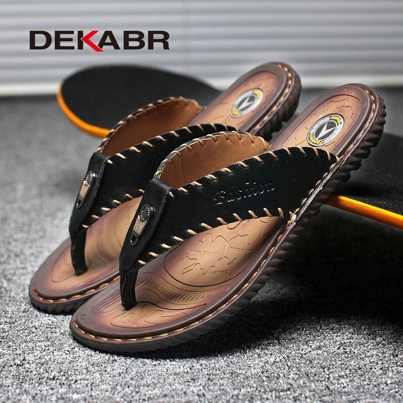 DEKABR Brand Leather Summer Men Slippers Beach Sandals Comfort Men Casual Shoes
