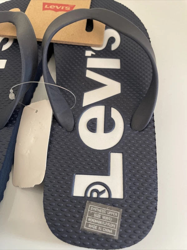 Levis Men Casual Sandal Fit Flop Thong Beach Slippers Navy Blue White M (8/9)