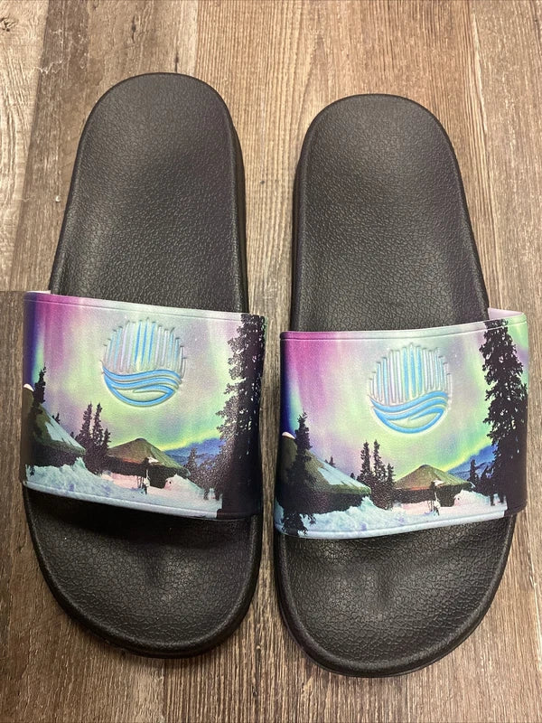 Chena Hot Springs Sandals Slides  Flip Flops Cabin Slippers Northern Lights 15